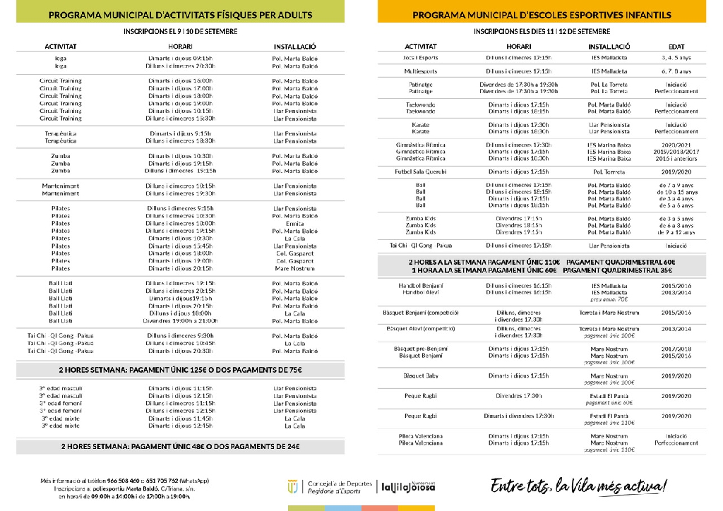 La Vila Joiosa - 新闻：Vila Joiosa 镇议会提供的市政体育项目包括 20 多个针对成人和未成年人的体育项目